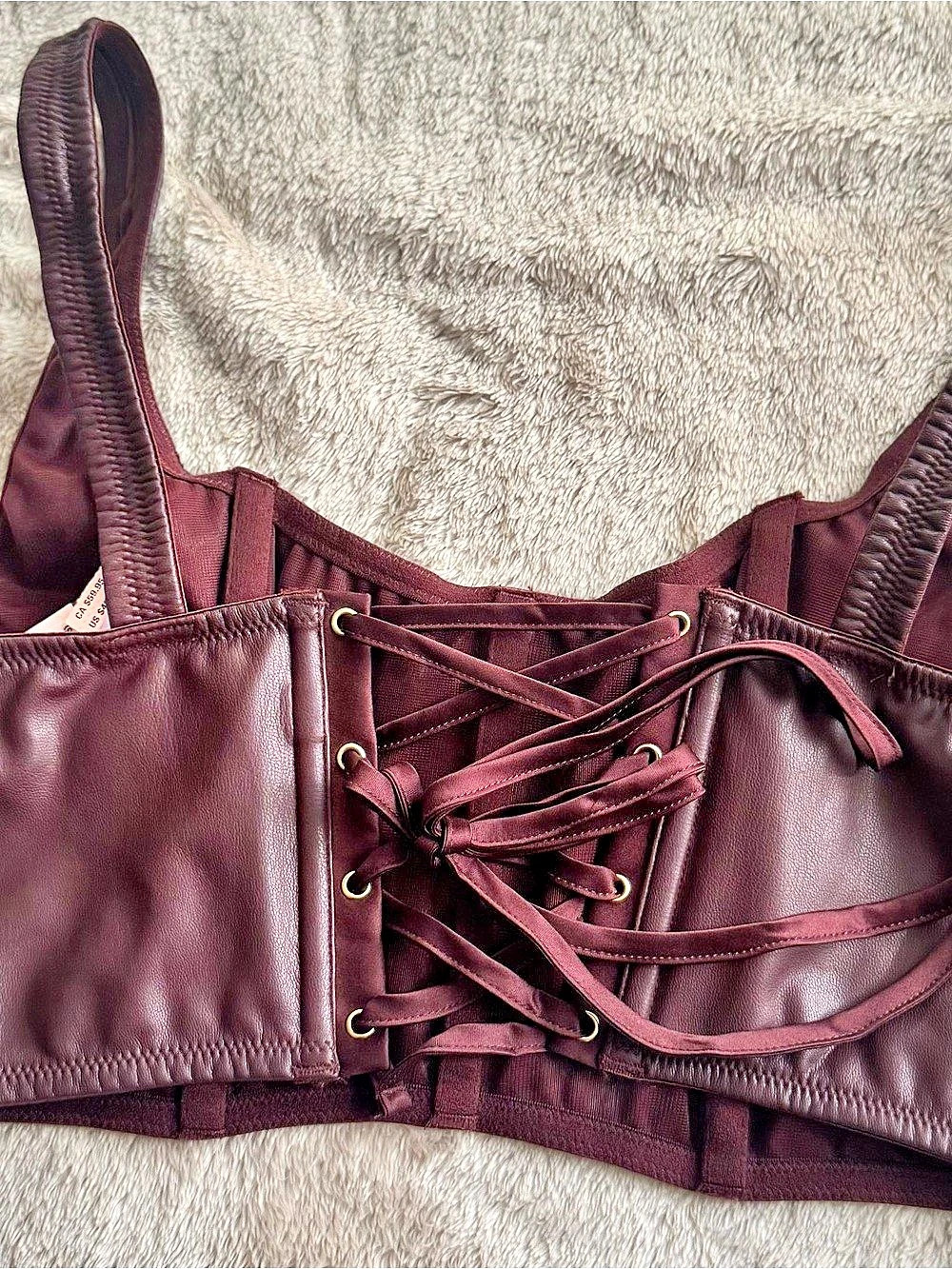 Lace-Up Crop Top in Burgundy Like New